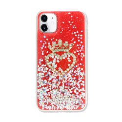 Star Crown Heart Crystal Shiny Glitter Sparkling Jewel Case Cover for iPhone 12 / 12 Pro 6.1 (Red)